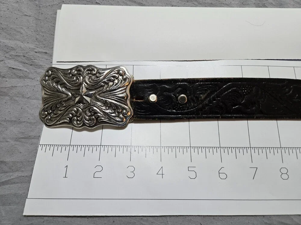 Ivan Taiwan Lone Star Belt Buckle with Size 34 Steerhide Belt 1.5” Wide